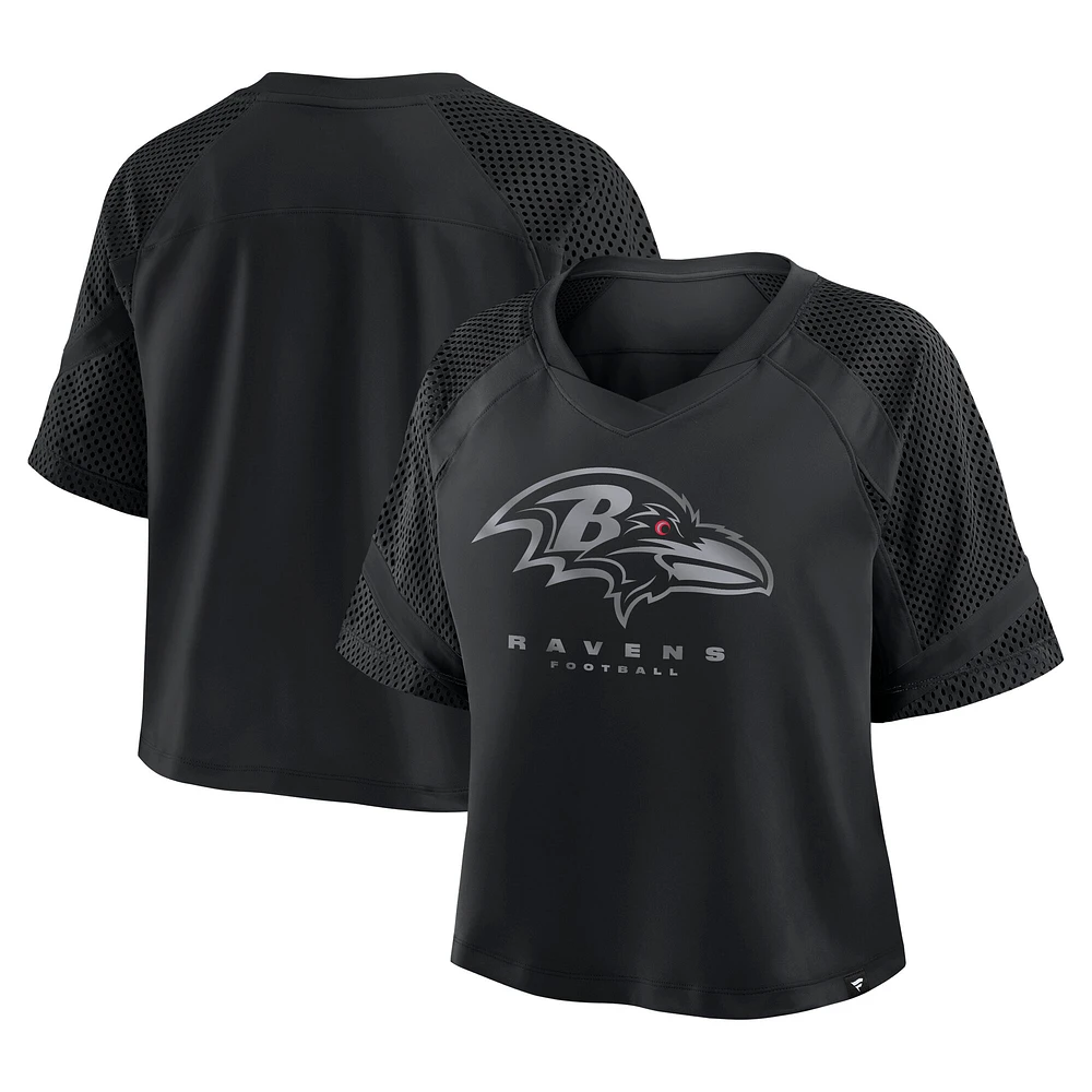 T-shirt surdimensionné à col en V et manches raglan pour femme, motif cornerback Blitz des Baltimore Ravens, noir