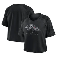 T-shirt surdimensionné à col en V et manches raglan pour femme, motif cornerback Blitz des Baltimore Ravens, noir