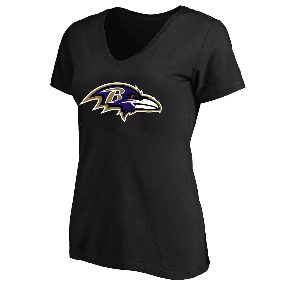 T-shirt col en V grande taille pour femme Fanatics Black Baltimore Ravens