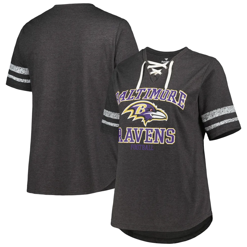 Lids Baltimore Ravens Fanatics Branded Women's Plus Lace-Up V-Neck T-Shirt  - Heather Charcoal