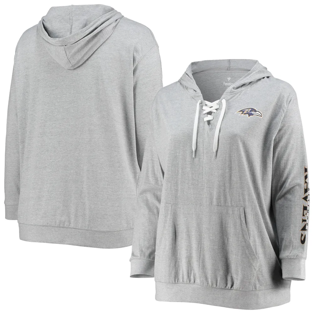 Lids Baltimore Ravens Fanatics Branded Women's Plus Lace-Up Pullover Hoodie  - Heathered Gray