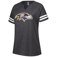 Women's Fanatics Charcoal Baltimore Ravens Plus Logo Striped Raglan Notch Neck T-Shirt