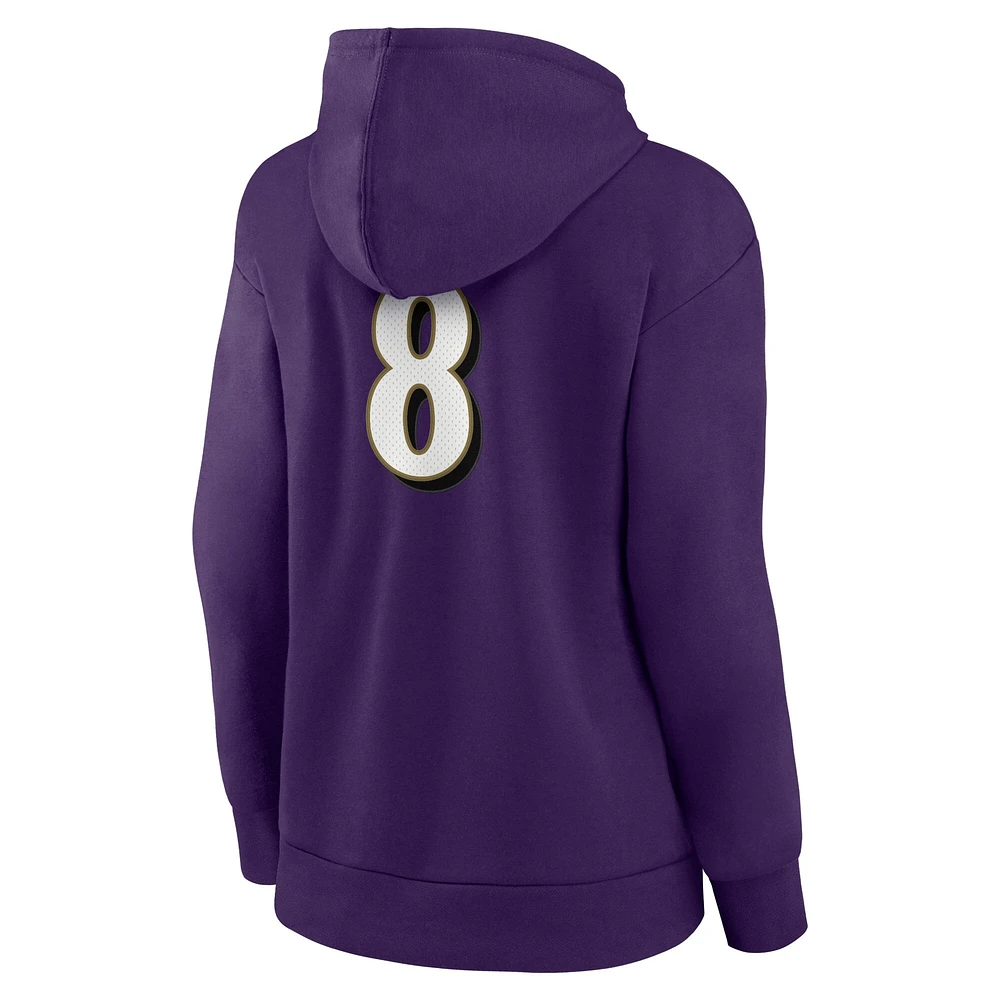 Women's Fanatics Lamar Jackson Purple Baltimore Ravens Player Icon Name & Number Pullover Hoodie