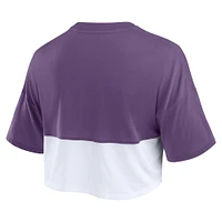 T-shirt court fendu de couleur carrée Fanatics violet/blanc Baltimore Ravens pour femmes