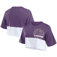 T-shirt court fendu de couleur carrée Fanatics violet/blanc Baltimore Ravens pour femmes