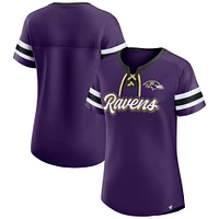 T-shirt à lacets et col en V emblématique Bling Athena des Baltimore Ravens pour femmes Fanatics Purple