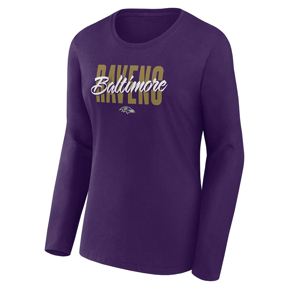 T-shirt à manches longues et col rond pour femme Fanatics Purple Baltimore Ravens