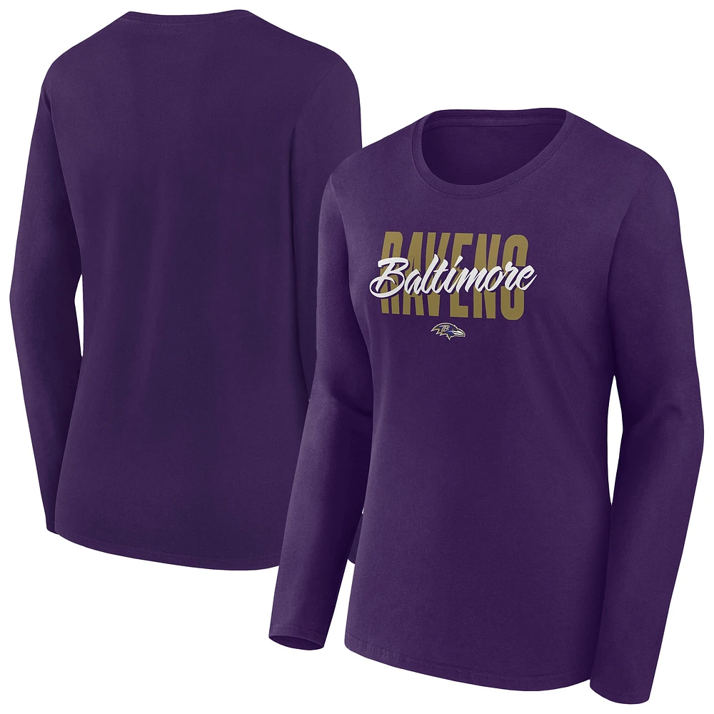 T-shirt à manches longues et col rond pour femme Fanatics Purple Baltimore Ravens