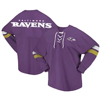 T-shirt à manches longues lacets et col en V jersey Fanatics Purple Baltimore Ravens Spirit pour femmes