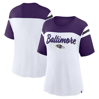 Haut court tendance fanatique blanc/violet Baltimore Ravens pour femmes