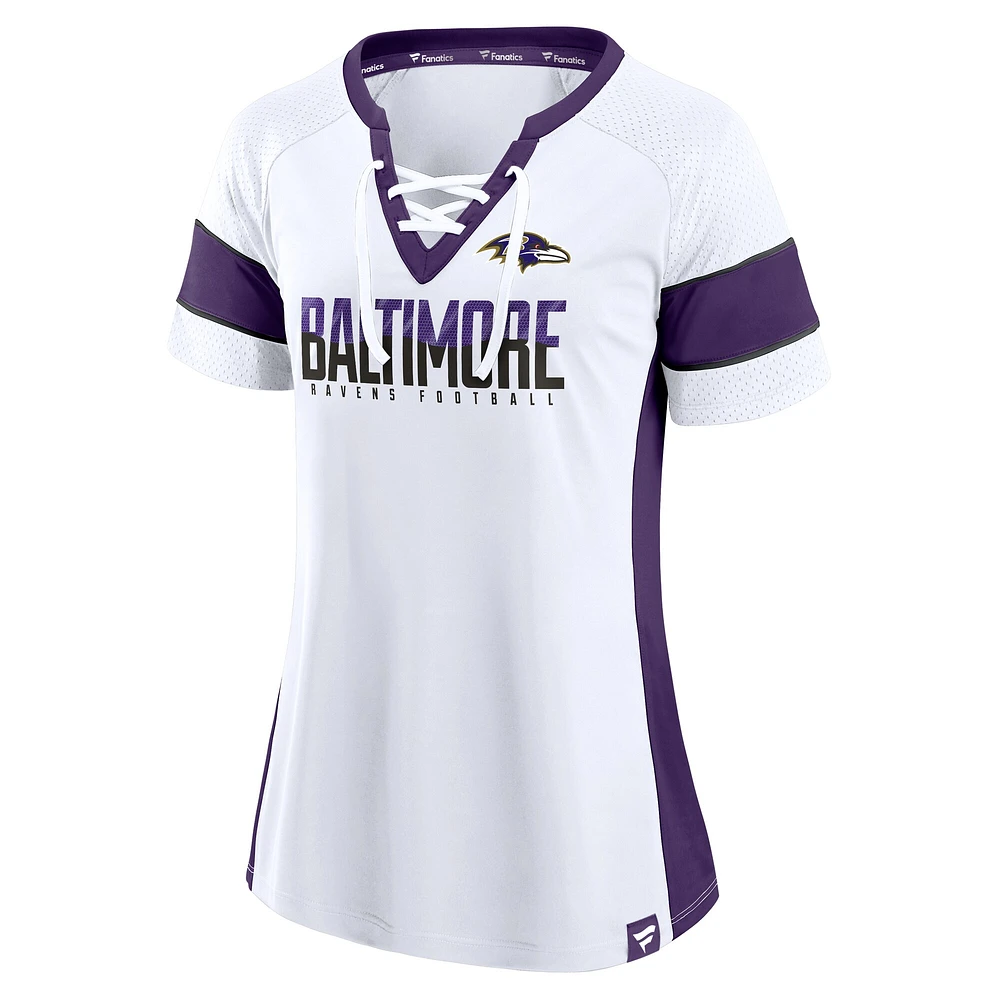 Women's Fanatics  White Baltimore Ravens Athena Lace-Up V-Neck T-Shirt