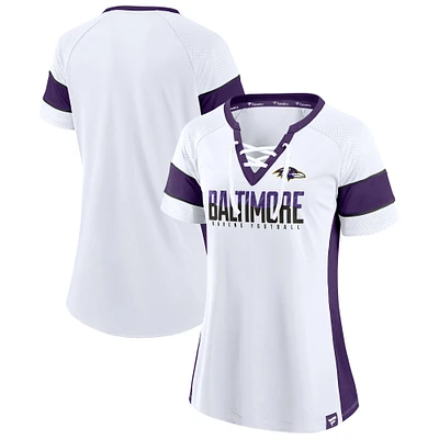 Women's Fanatics  White Baltimore Ravens Athena Lace-Up V-Neck T-Shirt