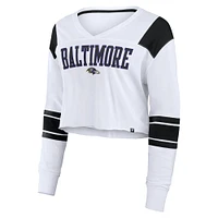 T-shirt à manches longues extensible et court pour femme Fanatics des Baltimore Ravens blanc