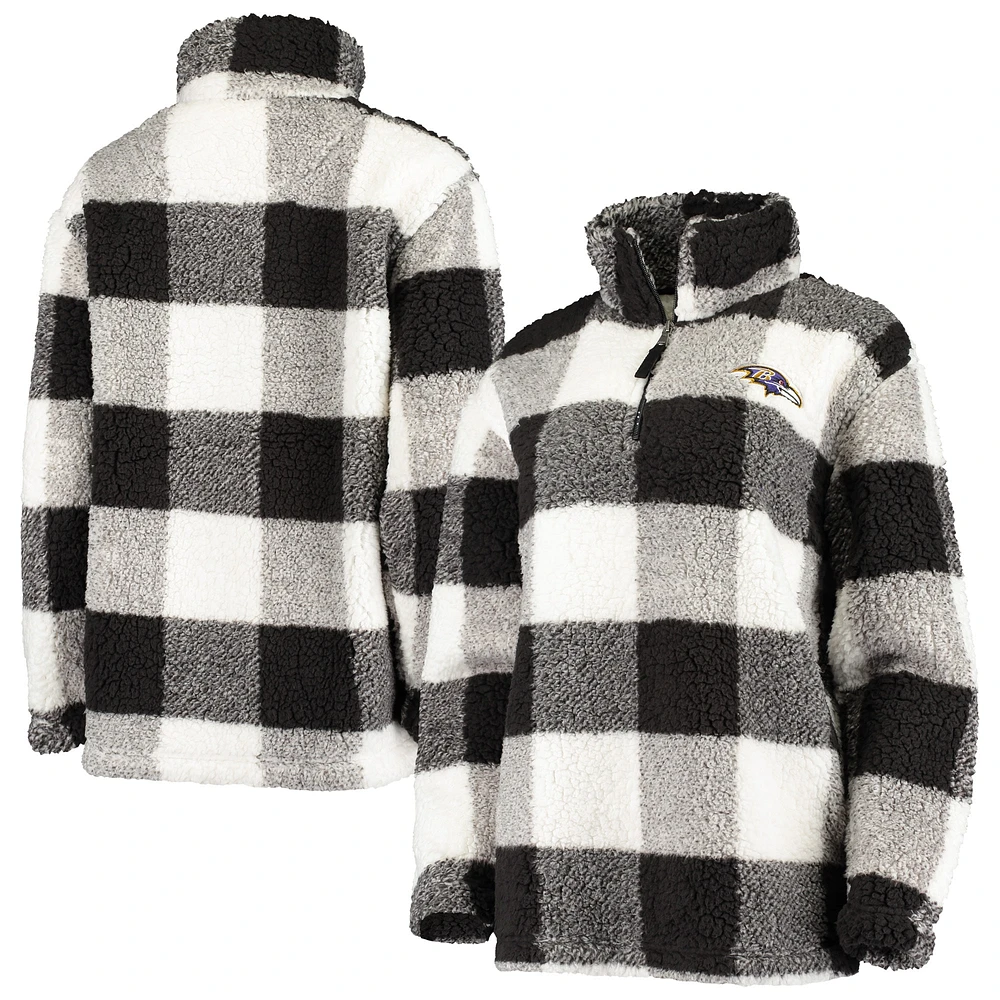 Veste pour femme G-III 4Her by Carl Banks Black Baltimore Ravens Sherpa Plaid Quarter-Zip