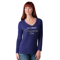 T-shirt à manches longues et col en V pour femme G-III 4Her by Carl Banks Purple Baltimore Ravens Post Season