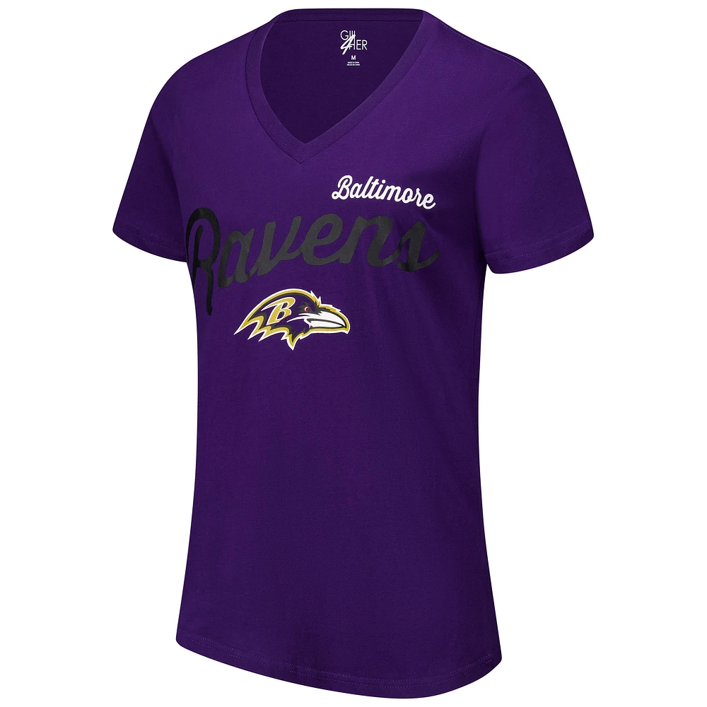 T-shirt à col en V d'après-saison G-III 4Her par Carl Banks pour femme, violet, Baltimore Ravens