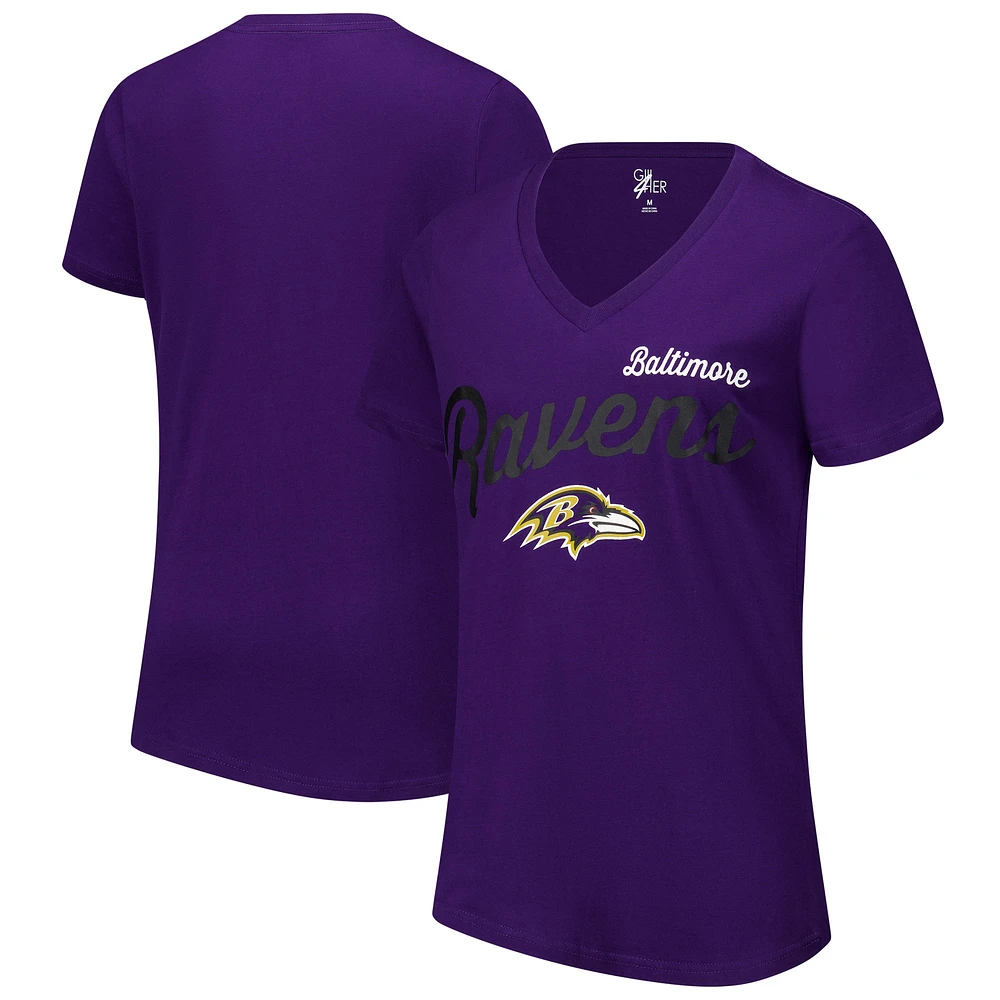 T-shirt à col en V d'après-saison G-III 4Her par Carl Banks pour femme, violet, Baltimore Ravens