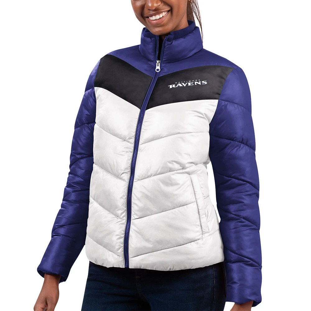 Veste matelassée entièrement zippée G-III 4Her par Carl Banks pour femmes, blanc/violet, Baltimore Ravens New Star