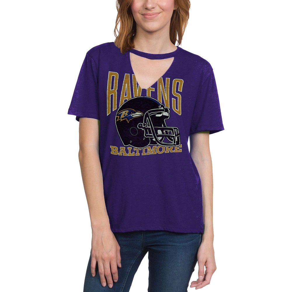 Women's Junk Food Purple Baltimore Ravens Fashion Cut Out V-Neck T-Shirt