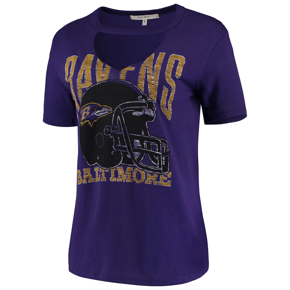 Women's Junk Food Purple Baltimore Ravens Fashion Cut Out V-Neck T-Shirt