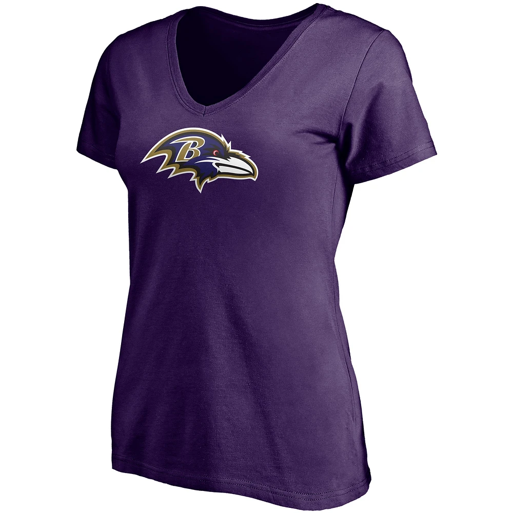 T-shirt à col en V violet pour femme avec nom et numéro de joueur des Ravens Baltimore Lamar Jackson