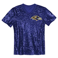 Maillot à col en V violet avec nom et numéro de joueur des Ravens Baltimore pour femme Lamar Jackson