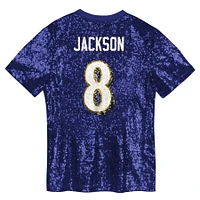 Maillot à col en V violet avec nom et numéro de joueur des Ravens Baltimore pour femme Lamar Jackson