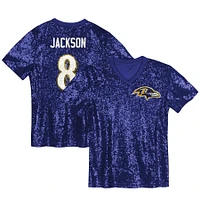 Maillot à col en V violet avec nom et numéro de joueur des Ravens Baltimore pour femme Lamar Jackson