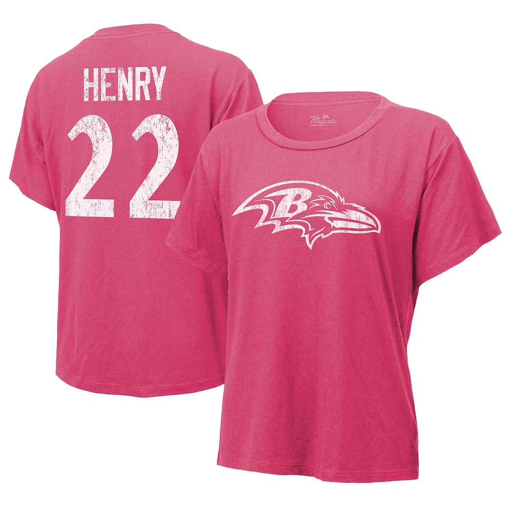 T-shirt avec nom et numéro Majestic Threads pour femmes Derrick Henry rose Baltimore Ravens