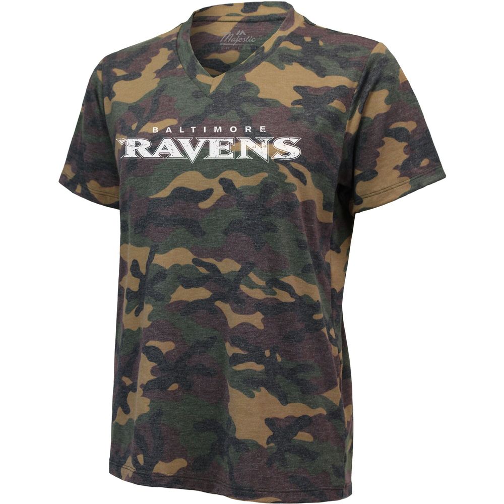 Women's Majestic Threads Lamar Jackson Camo Baltimore Ravens Name & Number V-Neck Tri-Blend T-Shirt