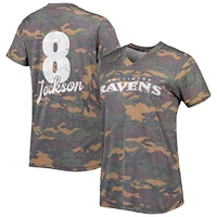 Women's Majestic Threads Lamar Jackson Camo Baltimore Ravens Name & Number V-Neck Tri-Blend T-Shirt