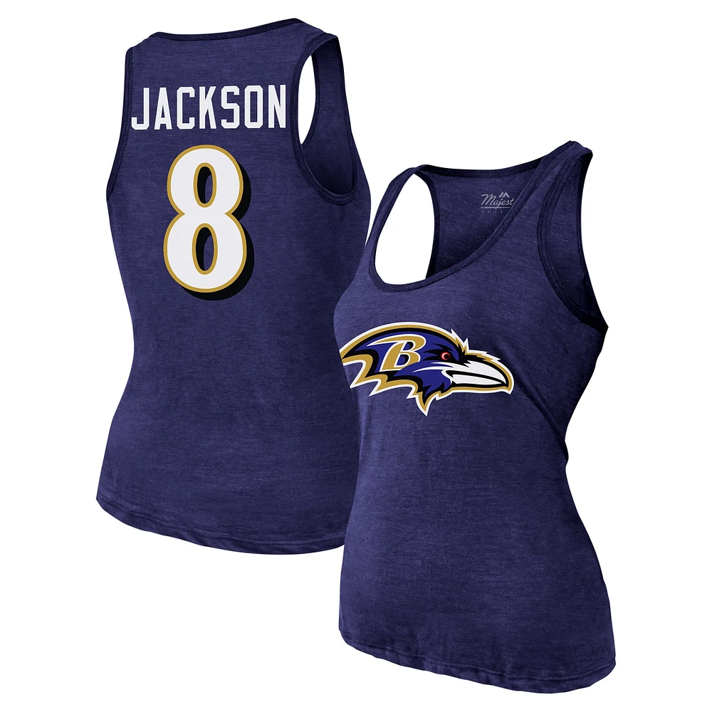 Women's Majestic Threads Lamar Jackson Purple Baltimore Ravens Name & Number Tri-Blend Tank Top