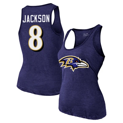 Women's Majestic Threads Lamar Jackson Purple Baltimore Ravens Name & Number Tri-Blend Tank Top