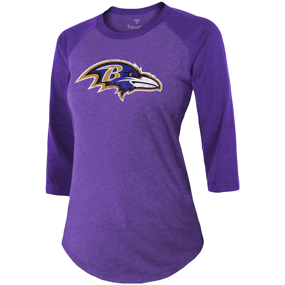 Majestic Threads Lamar Jackson Purple Baltimore Ravens Nom et numéro du joueur Tri-Blend T-shirt ajusté à manches 3/4 pour femmes