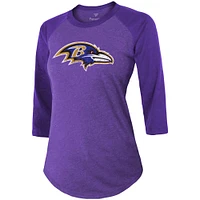 Majestic Threads Lamar Jackson Purple Baltimore Ravens Nom et numéro du joueur Tri-Blend T-shirt ajusté à manches 3/4 pour femmes