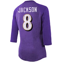 Majestic Threads Lamar Jackson Purple Baltimore Ravens Nom et numéro du joueur Tri-Blend T-shirt ajusté à manches 3/4 pour femmes