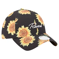 Women's New Era Black Baltimore Ravens Adventure Sunflower 9TWENTY Adjustable Hat