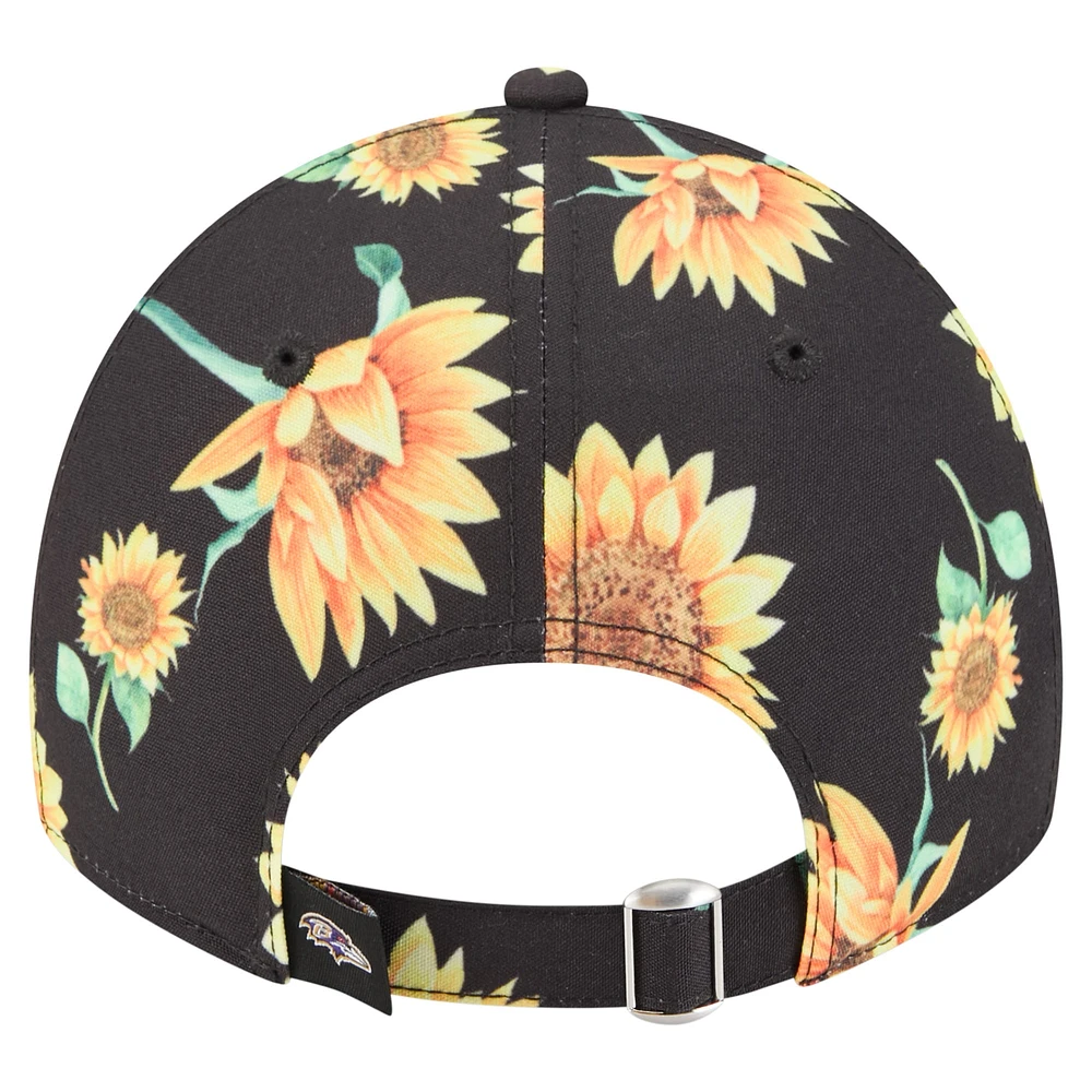 Women's New Era Black Baltimore Ravens Adventure Sunflower 9TWENTY Adjustable Hat