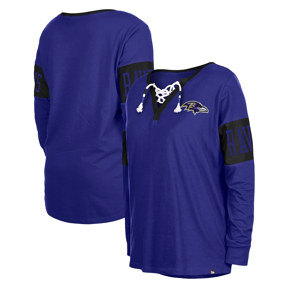 Women's New Era Black Baltimore Ravens Lace-Up Notch Neck Long Sleeve T-Shirt