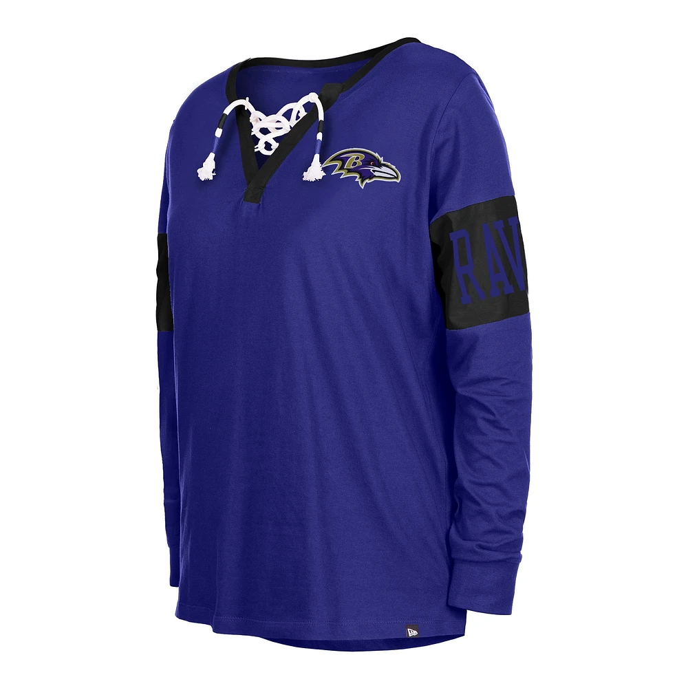 Women's New Era Black Baltimore Ravens Lace-Up Notch Neck Long Sleeve T-Shirt