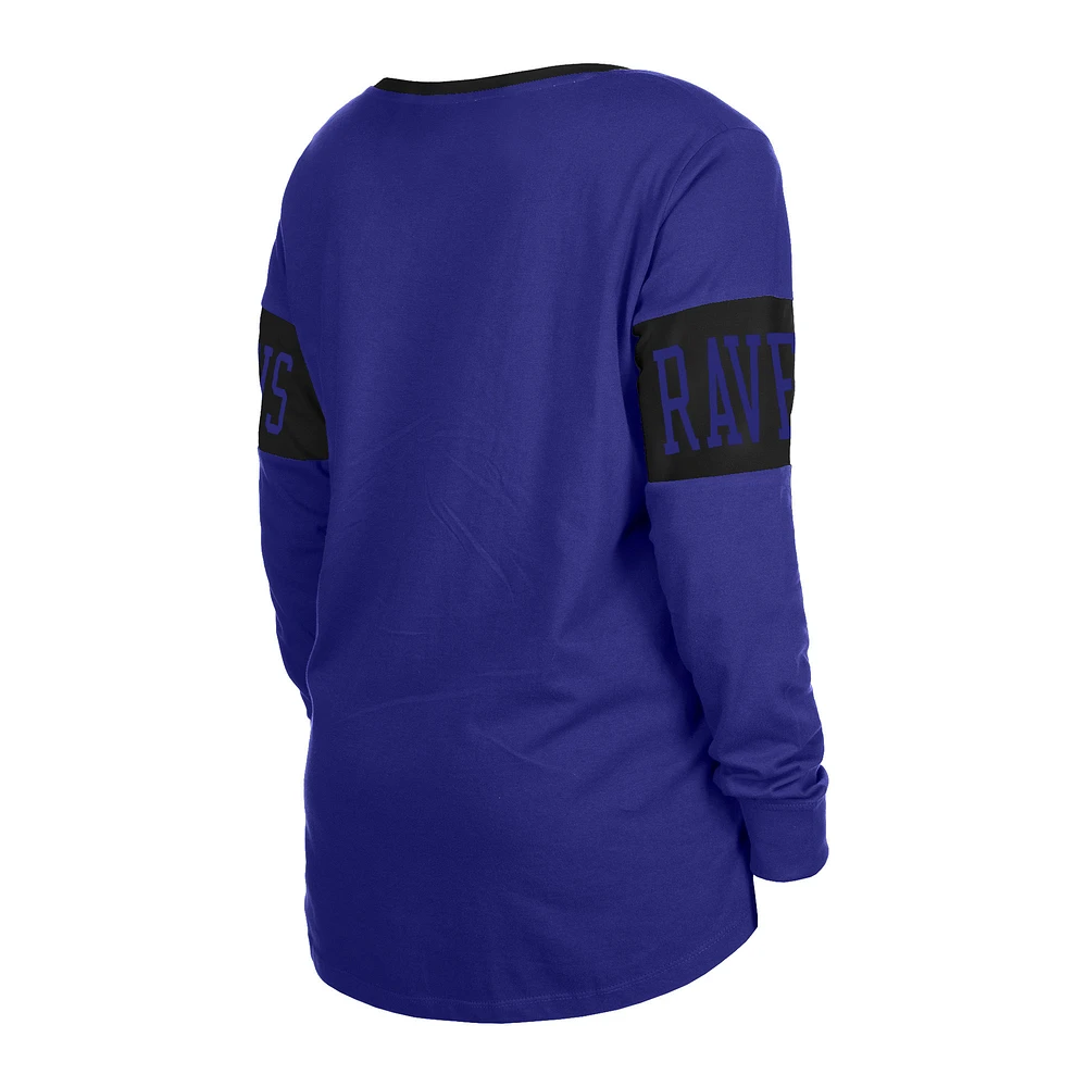 Women's New Era Black Baltimore Ravens Lace-Up Notch Neck Long Sleeve T-Shirt