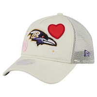 Women's New Era Cream Baltimore Ravens All Love 9FORTY Adjustable Trucker Hat