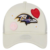 Women's New Era Cream Baltimore Ravens All Love 9FORTY Adjustable Trucker Hat