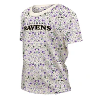 Women's New Era Cream Baltimore Ravens Glam Game Floral T-Shirt
