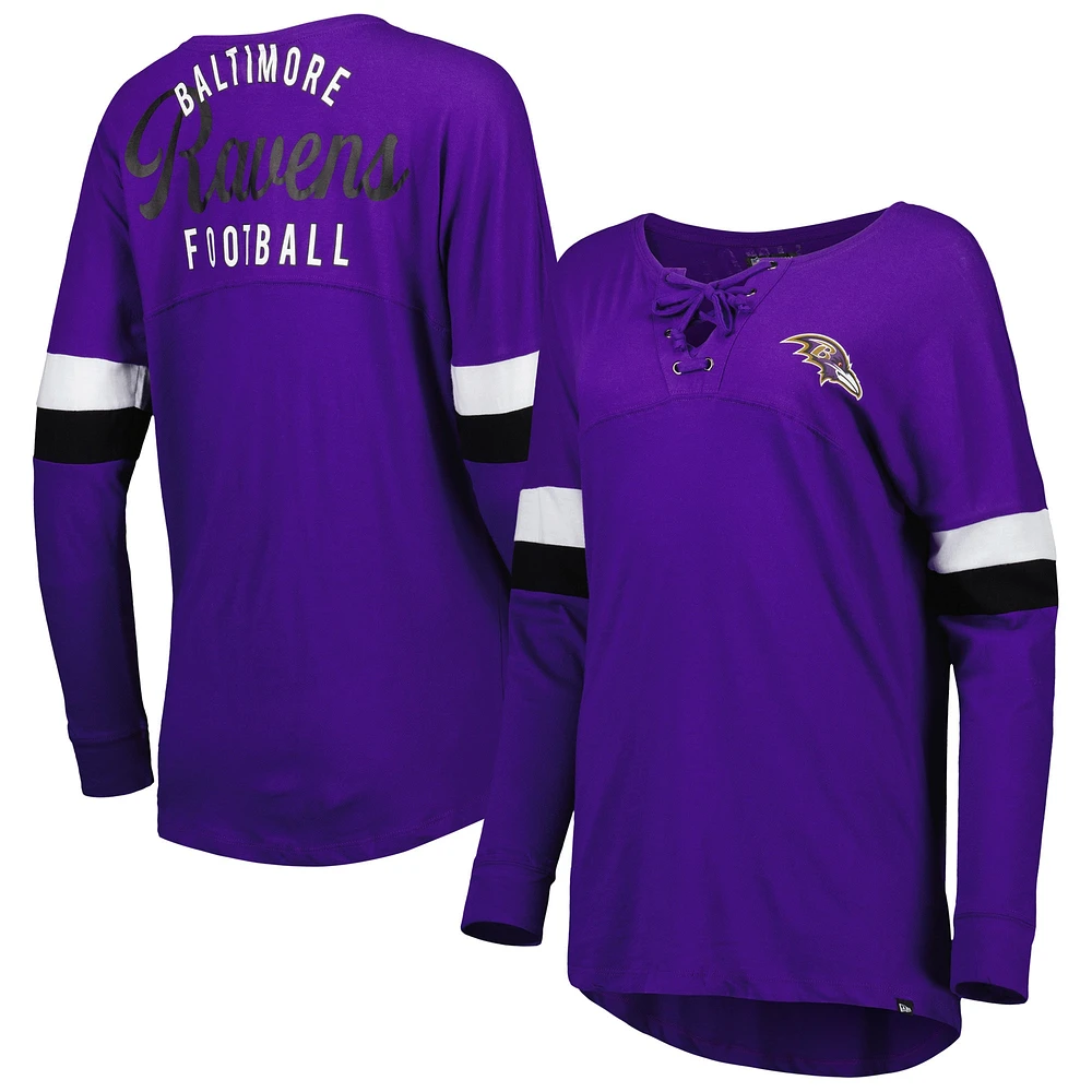 T-shirt à manches longues léger lacets pour femme Baltimore Ravens Athletic Varsity New Era violet