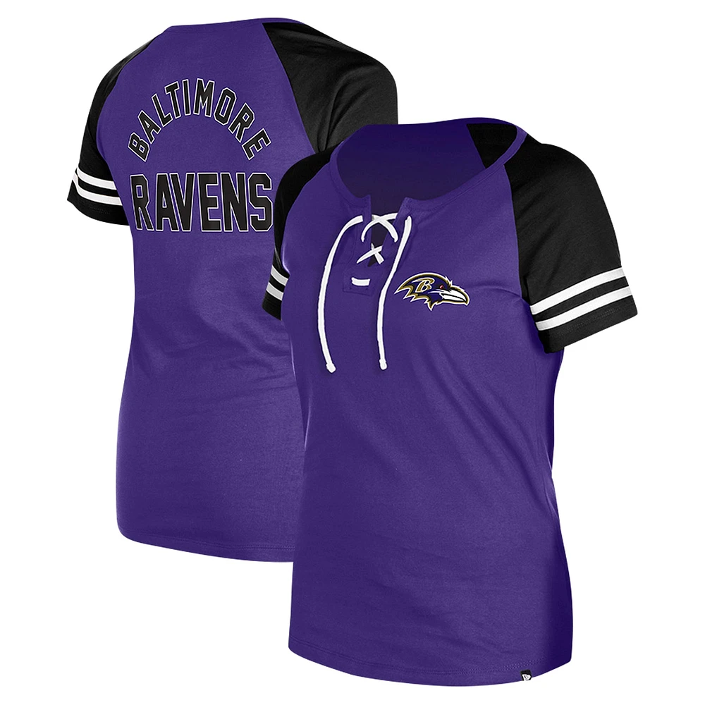 Women's New Era Purple Baltimore Ravens  Lace-Up Raglan T-Shirt