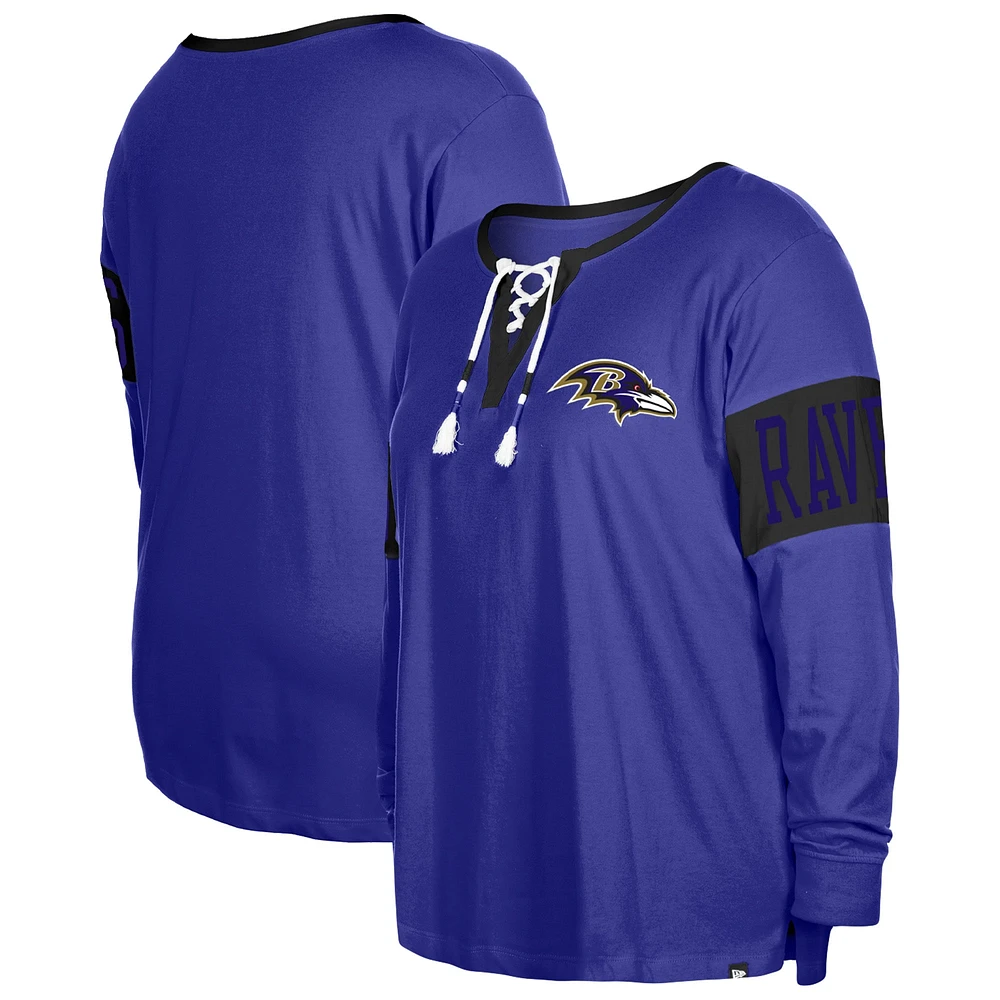 Women's New Era  Purple Baltimore Ravens Plus Lace-Up Notch Neck Long Sleeve T-Shirt