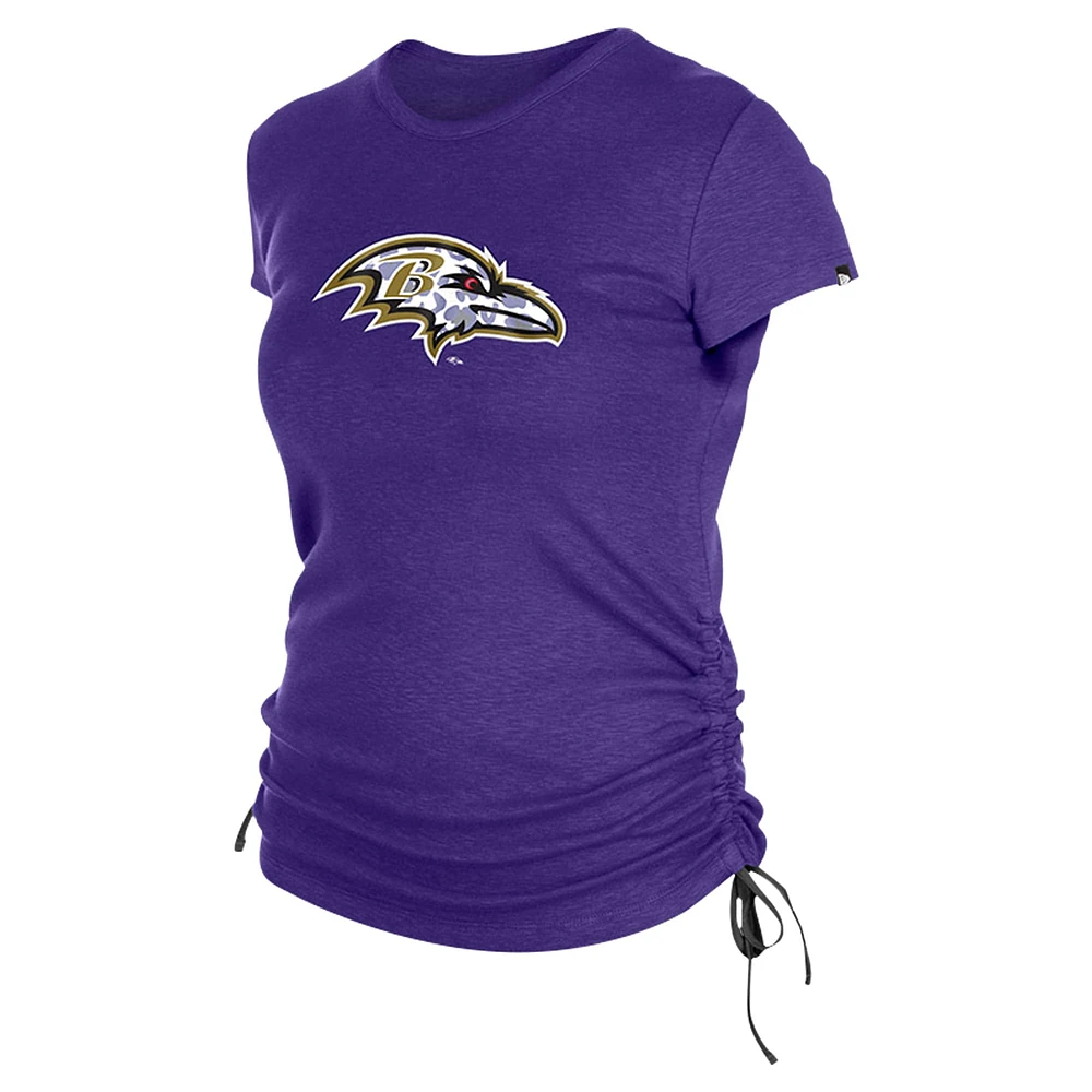 T-shirt violet froncé sur le côté des Ravens de Baltimore New Era pour femme