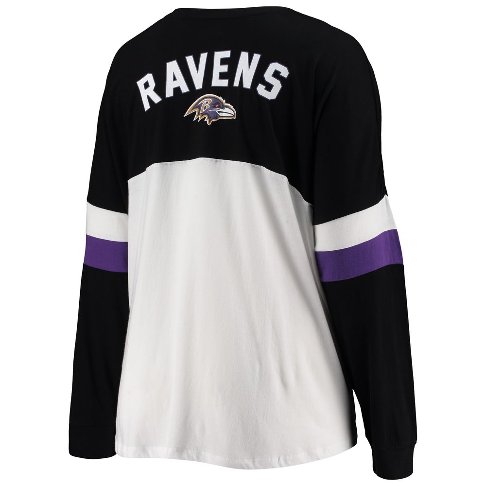 New Era Women's New Era White/Black Baltimore Ravens Plus Athletic Varsity  Lace-Up V-Neck Long Sleeve T-Shirt