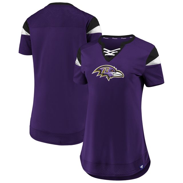 Women's Majestic White/Purple Baltimore Ravens Lace-Up V-Neck T